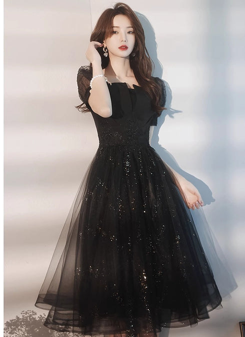 Black Sweetheart Tulle Beaded Short Homecoming Dress, Black Tulle Short Prom Dress